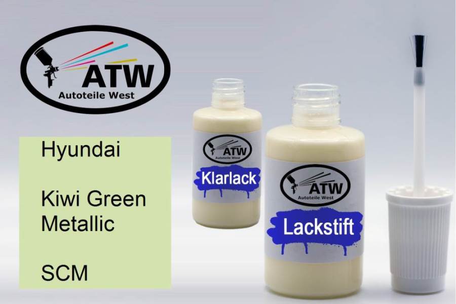 Hyundai, Kiwi Green Metallic, SCM: 20ml Lackstift + 20ml Klarlack - Set, von ATW Autoteile West.